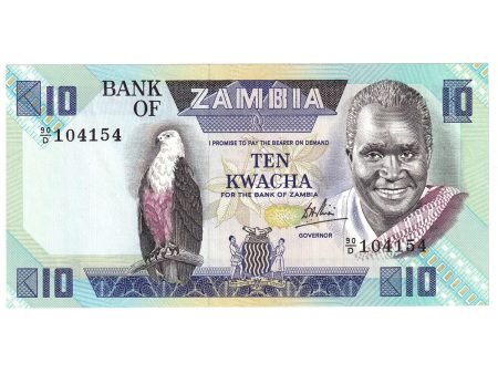 Zambia 1980-88 10 Kwacha Note, Pick #26d, Sign 6, UNC Hot on Sale