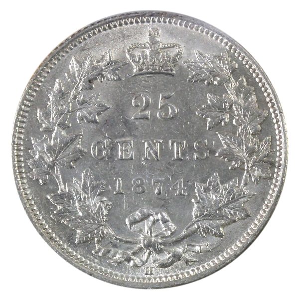 1874H Canada 25-cents ICCS Certified AU-50 Supply