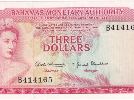 Bahamas 1968 3 Dollar Note, Pick #28a, AU Fashion