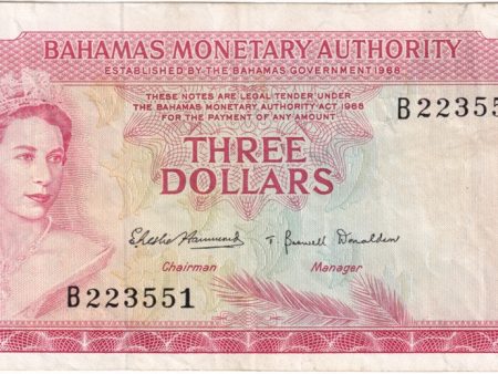 Bahamas 1968 3 Dollar Note, Pick #28a, VF Fashion