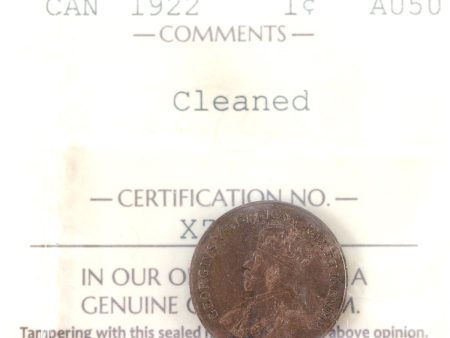 1922 Canada 1-cent ICCS Certified AU-50 (Cleaned) Hot on Sale