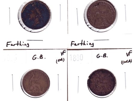 Lot of 4x Great Britain 1825, 1826, 1880 & 1886 Farthings F-VF or VF, 4Pcs (Impaired) Sale