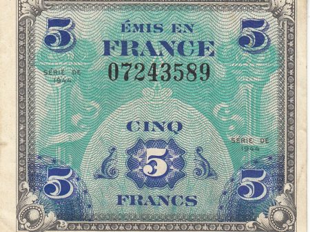 France Note 1944 5 Francs, AU Sale