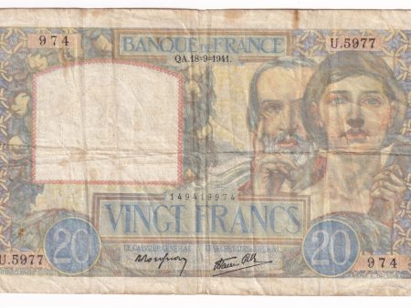 France Note, 1941 20 Francs, Fine (F-12) Holes Hot on Sale