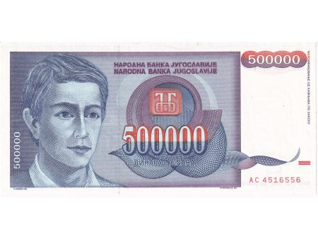 Yugoslavia Note 1993 500,000 Dinara, Signature 16, UNC Cheap