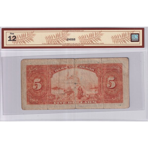 BC-5 1935 Canada $5 Osborne-Towers, English, BCS Cert. F-12 (Minor Stain, Minor Tear) on Sale