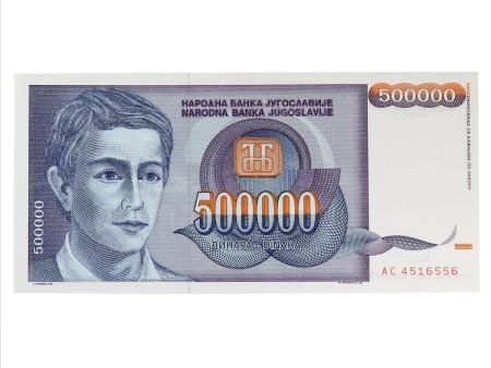 Yugoslavia 1993 500,000 Dinara Note, Pick #119, AU-UNC Discount