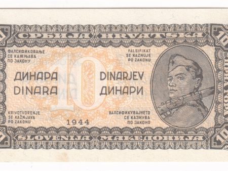 Yugoslavia Note 1944 10 Dinara, Fibres, AU Online Sale