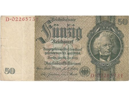 Germany Note 1933 50 Reichsmark Without Under, F-VF (tears) Hot on Sale