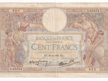 France Note 1939 100 Francs, F-VF (dam g) Online Sale