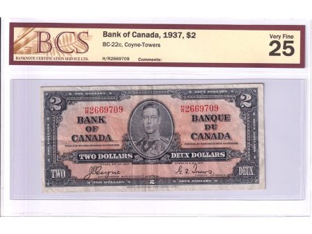 BC-22c 1937 Canada $2 Coyne-Towers, H R, BCS Certified VF-25 Cheap