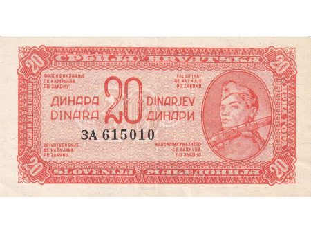 Yugoslavia Note 1944 20 Dinara, Fibres, EF-AU Cheap