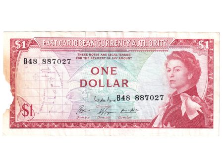 East Caribbean States 1965 1 Dollar Note, Pick #13e, EF (Damaged) Sale