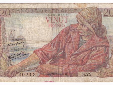 France Note, 1942 20 Francs, F (holes) Online now