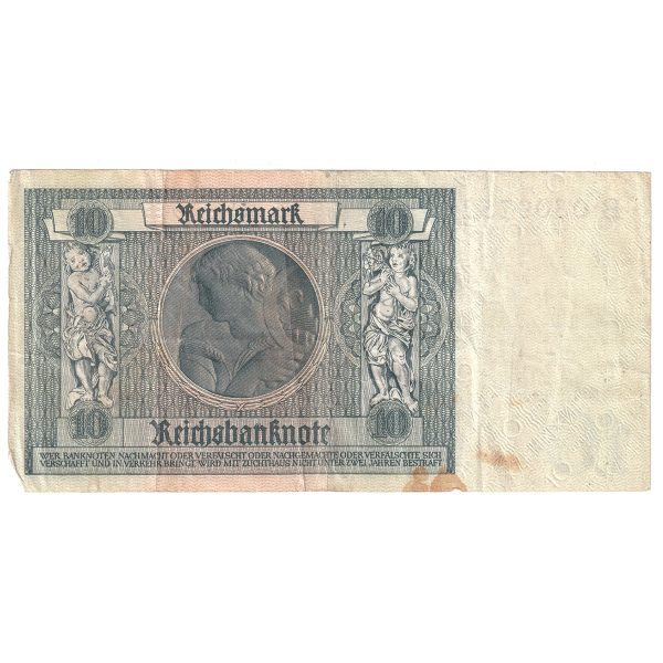 Germany Note, 1929 10 Reichsmark, Pick #180b, VF (Stain) Hot on Sale