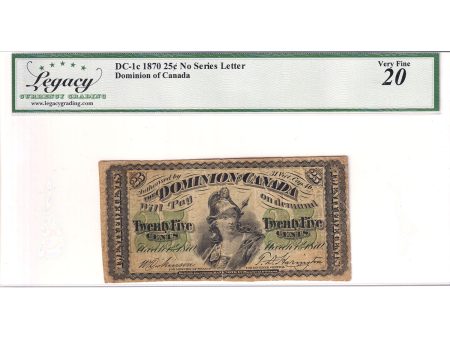 DC-1c 1870 Dominion 25-cent Shinplaster, Plain, Legacy Cert. VF-20 (Small Edge Splits) Online now