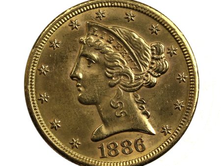 1886 S USA $5 Gold Half Eagle UNC+ (MS-62) Discount