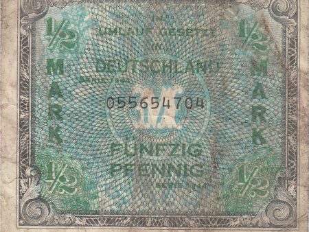 Germany Note 1944 1 2 Mark 9 Digit, VF (damaged) For Sale