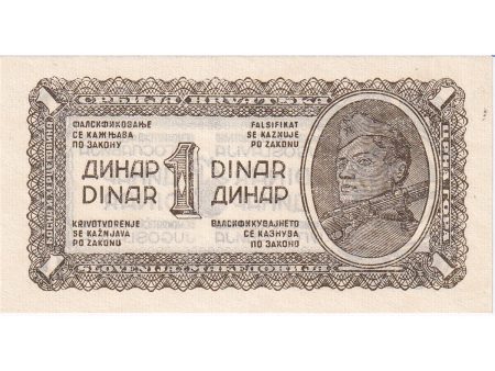 Yugoslavia Note 1944 1 Dinar, without thread, UNC For Discount