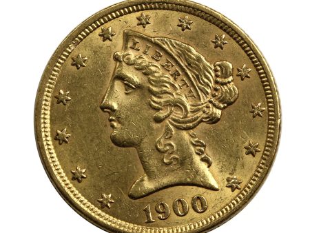 1900 USA $5 Gold Half Eagle AU-UNC (AU-55) For Cheap