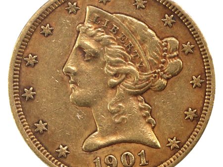 1901 USA $5 Gold Half Eagle VF-EF (VF-30) Sale