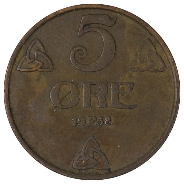 Norway 1938 5 Ore Extra Fine (EF-40) Discount